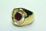 Men's Yellow Gold Ruby and Diamond Ring - .20ct total baguette diamonds