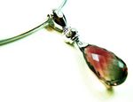 14K White Gold Briolette Cut Watermellon Tourmaline Pendant.