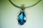 Ladies white Gold London Blue Topaz and Diamond Slide on a round Omega Necklace - .62ct total round diamonds